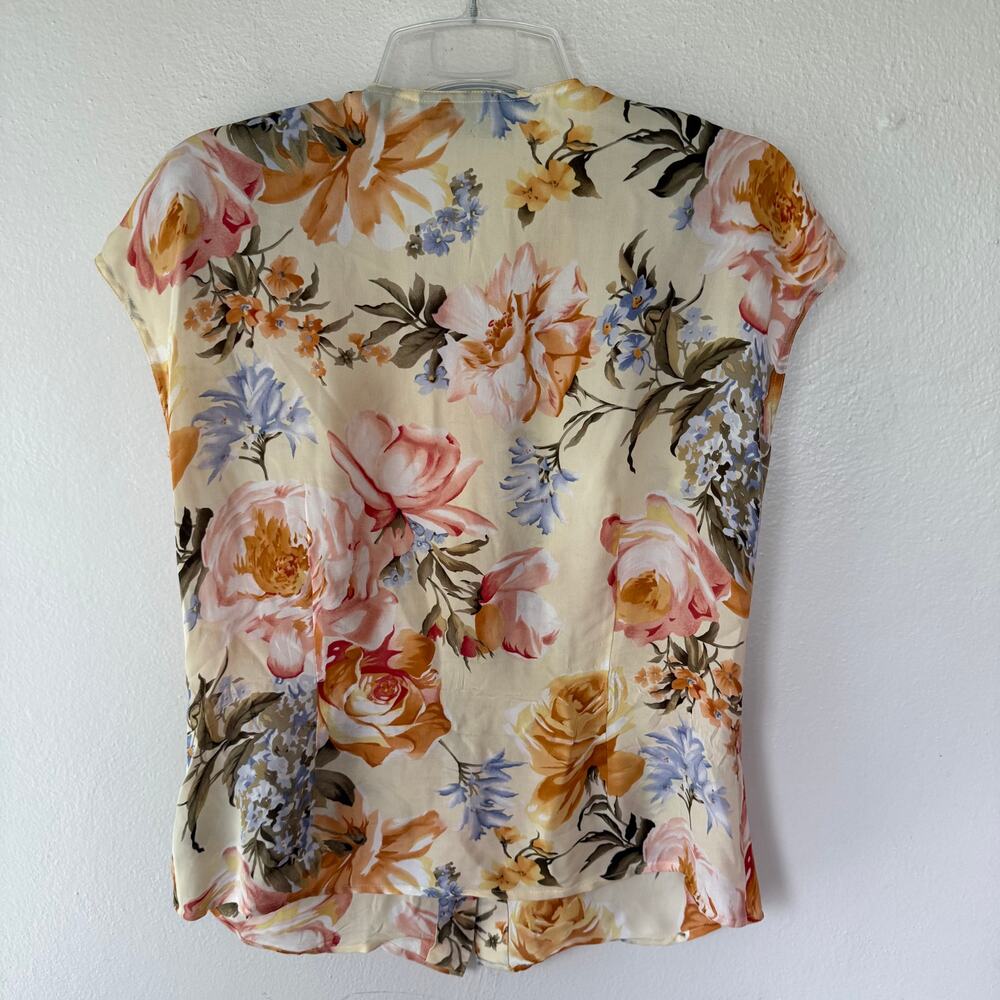 Linda Allard for Ellen Tracy Yellow floral silk blouse size 10 - Picture 6 of 10